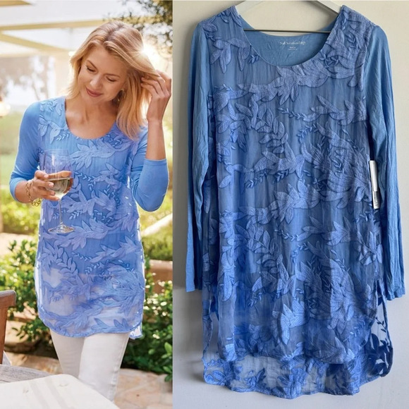 SOFT SURROUNDINGS Heart Song Blue Embroidered Tunic size medium NWT - Picture 1 of 9